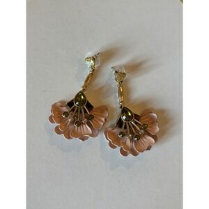 Stella Dot Fan Petal Dangle Earrings Green Gem Gold Tone Women